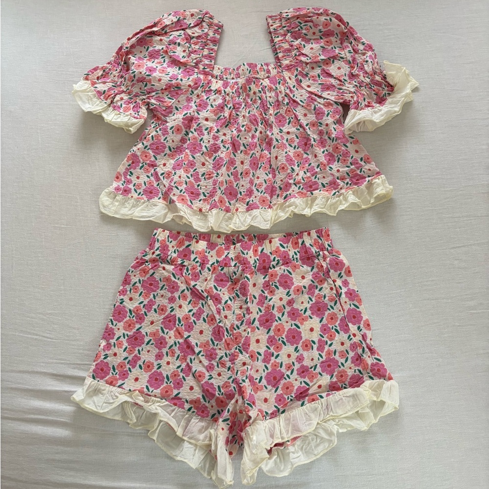 Floral Pink and Cream Pajama Set